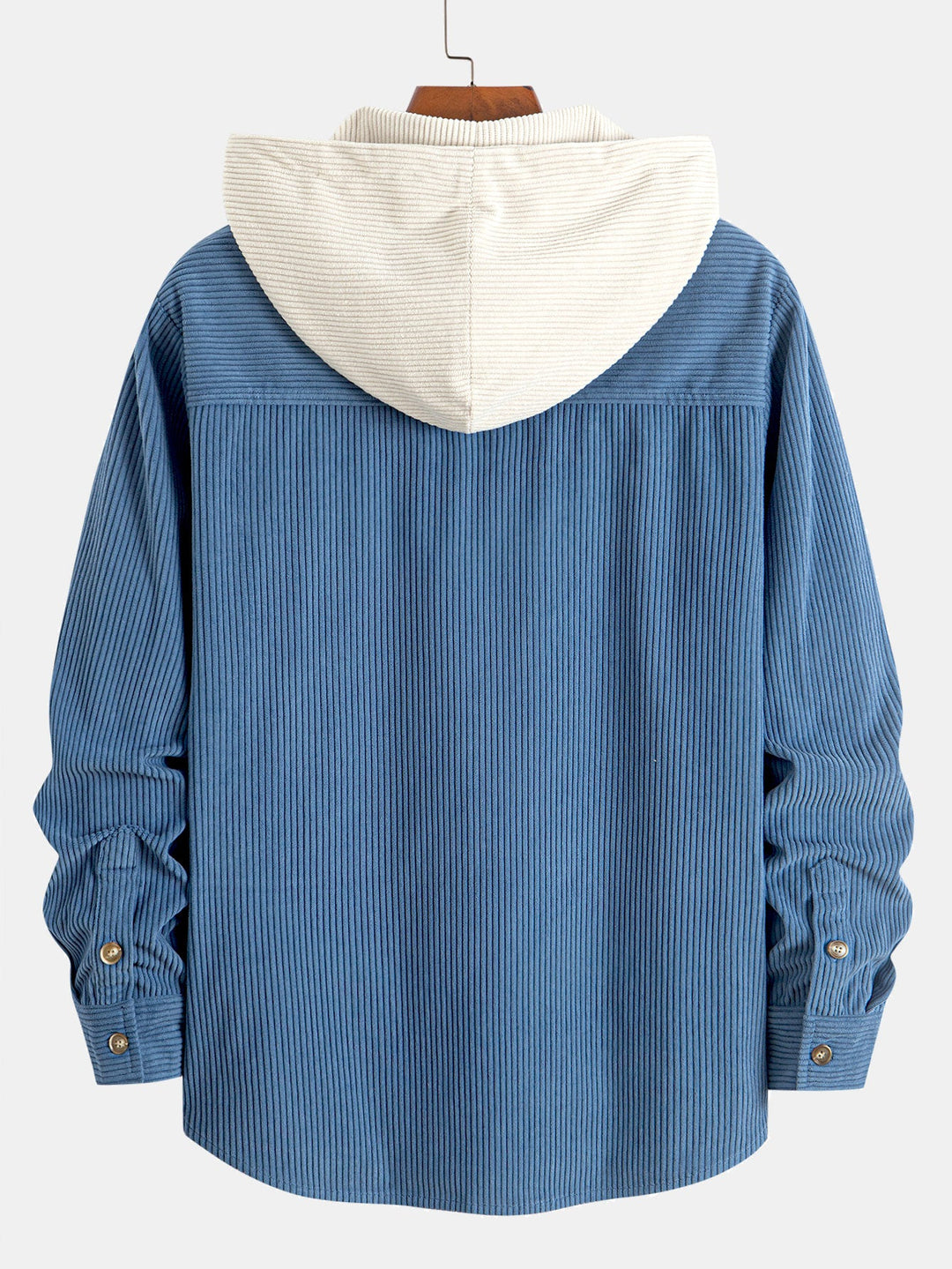 Chemise à capuche en velours côtelé contrasté à manches longues