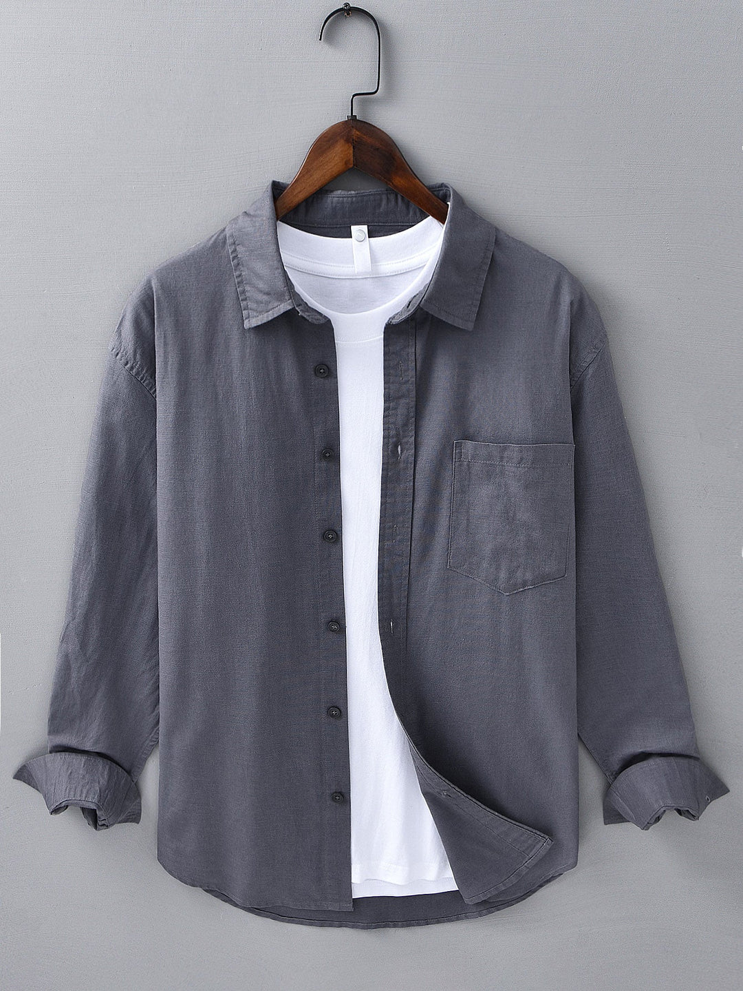 Chemise en lin et coton à manches longues avec poche