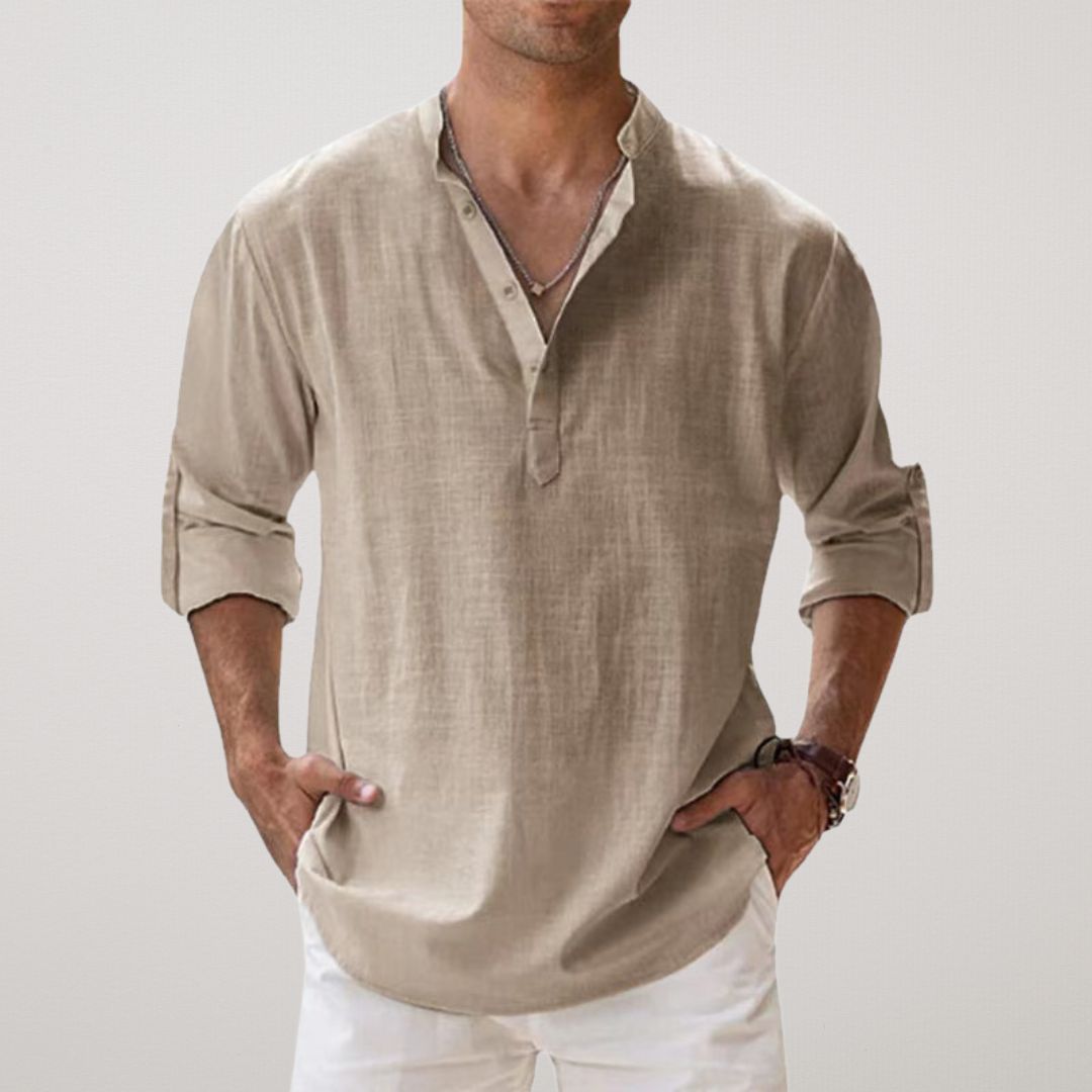 Savrani™ - Chemise Henley en coton effet lin