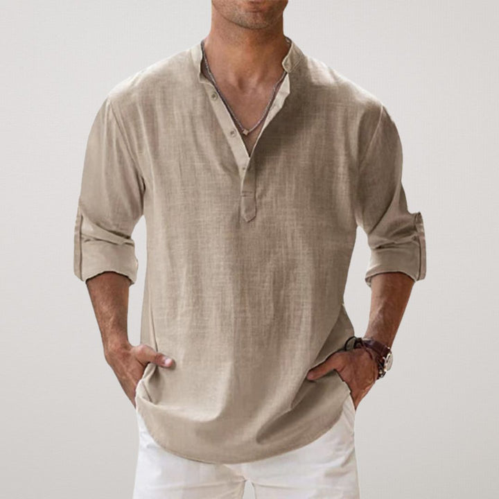 Savrani™ - Chemise Henley en coton effet lin