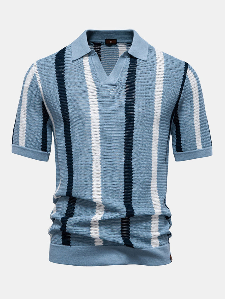 Polo à col en V en maille rayée