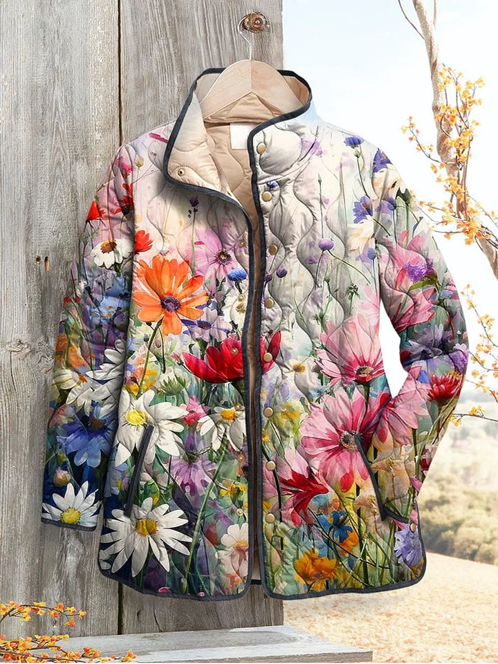 Veste Matelassée à Imprimé Floral Charmant pour Femmes - Style Vintage Décontracté