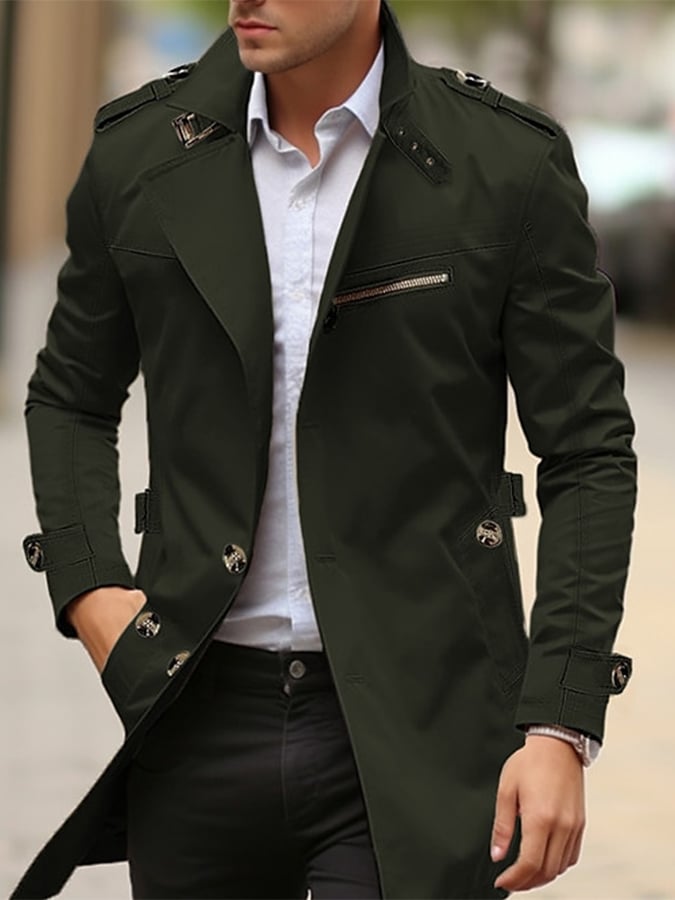 Manteau Trench Casual Slim Fit en Coton pour Hommes