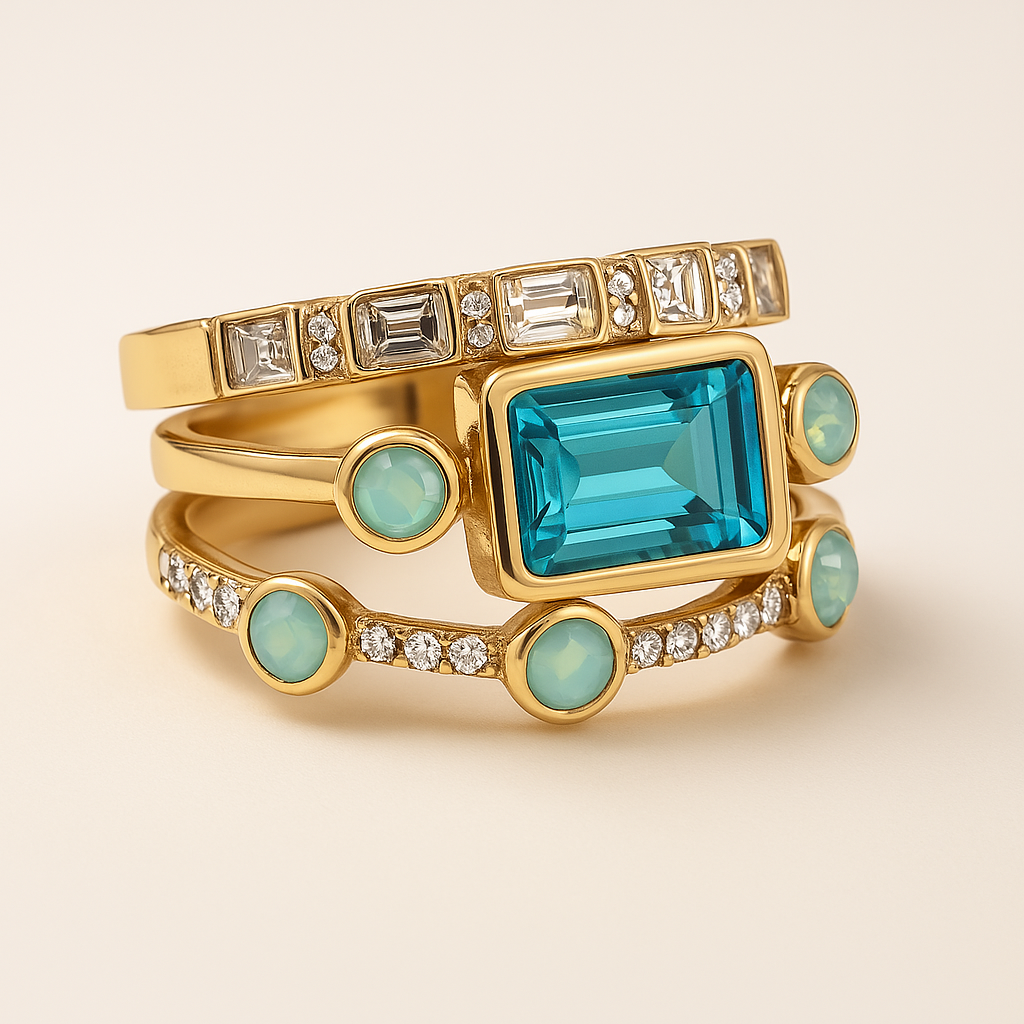 Celestia™ | Ensemble de Bagues Vintage en Cristal Bleu
