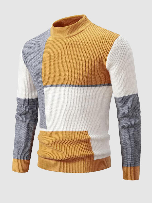 Pull Tricoté à Col Rond pour Hommes en Colorblock