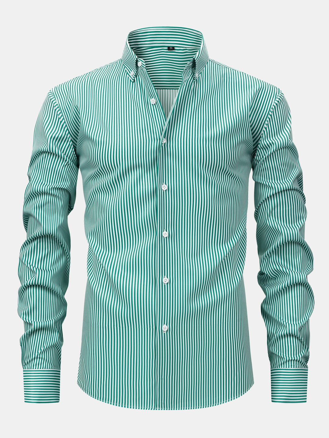 Chemise à rayures à manches longues avec boutons & Pantalon droit à taille élastique