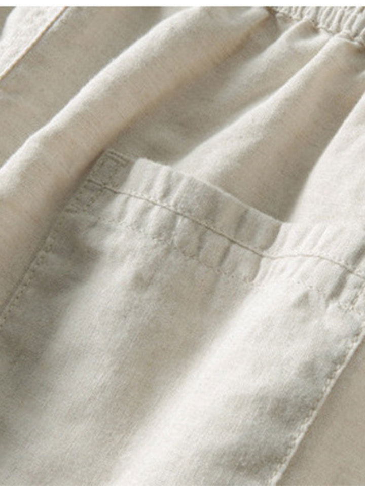 Chemise à boutons en jacquard rayé géométrique & pantalon en lin à jambe droite