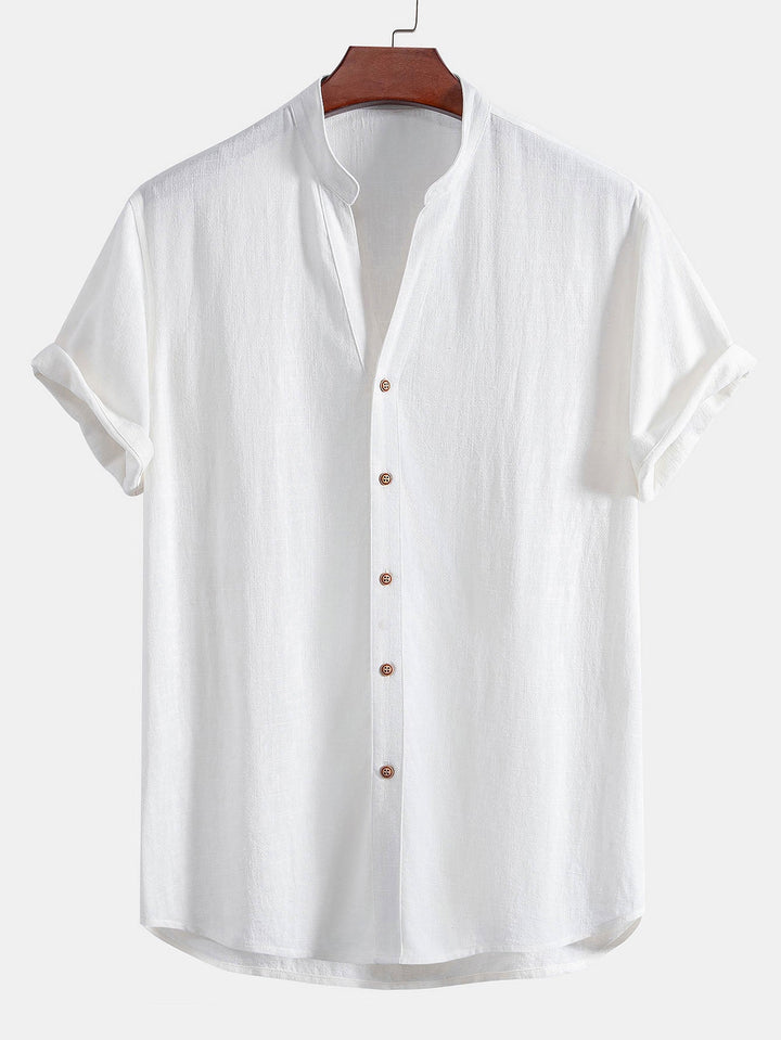 Chemise en lin et rayonne à col en V à manches courtes