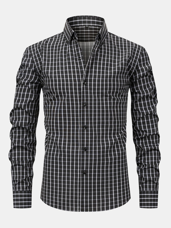 Chemise à carreaux à manches longues avec boutons & Pantalon droit à taille élastique