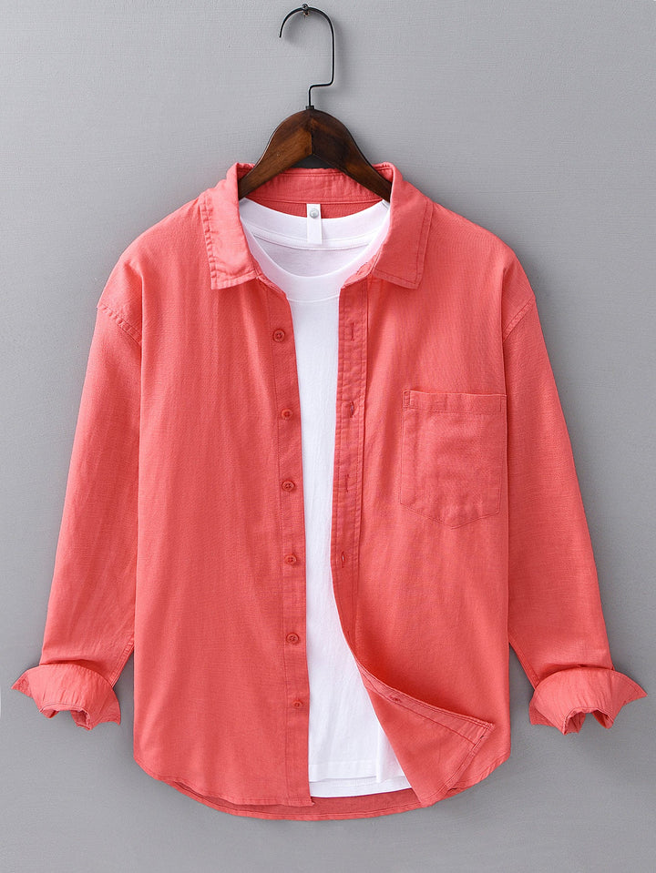 Chemise en lin et coton à manches longues avec poche
