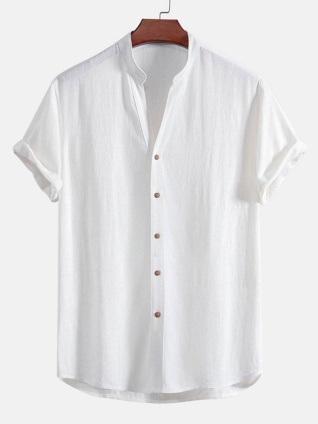 Chemise en mélange de lin et de rayonne à col en V & Pantalon en lin à jambe droite