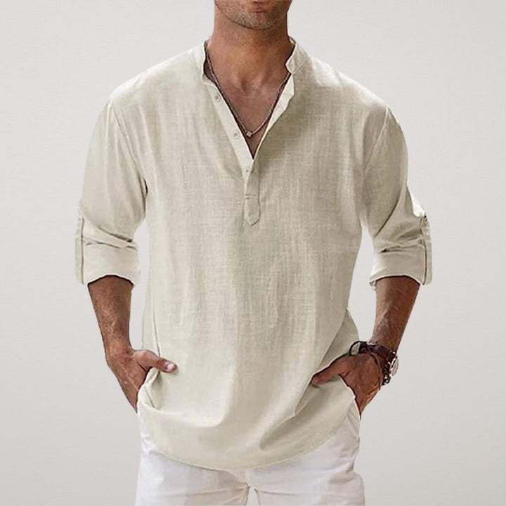 Savrani™ - Chemise Henley en coton effet lin