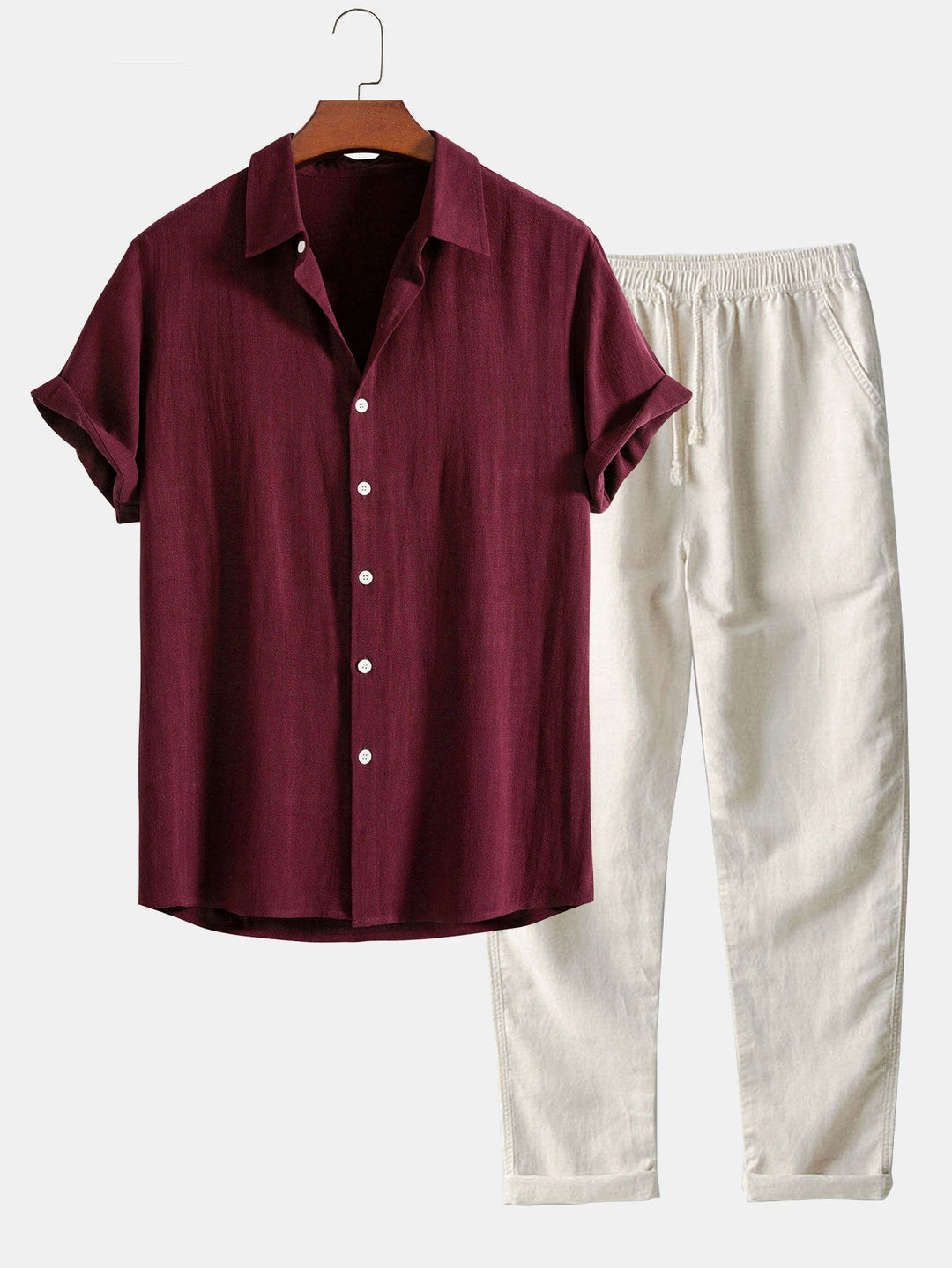 Chemise à boutons en mélange de lin et de rayonne & Pantalons en lin à jambe droite