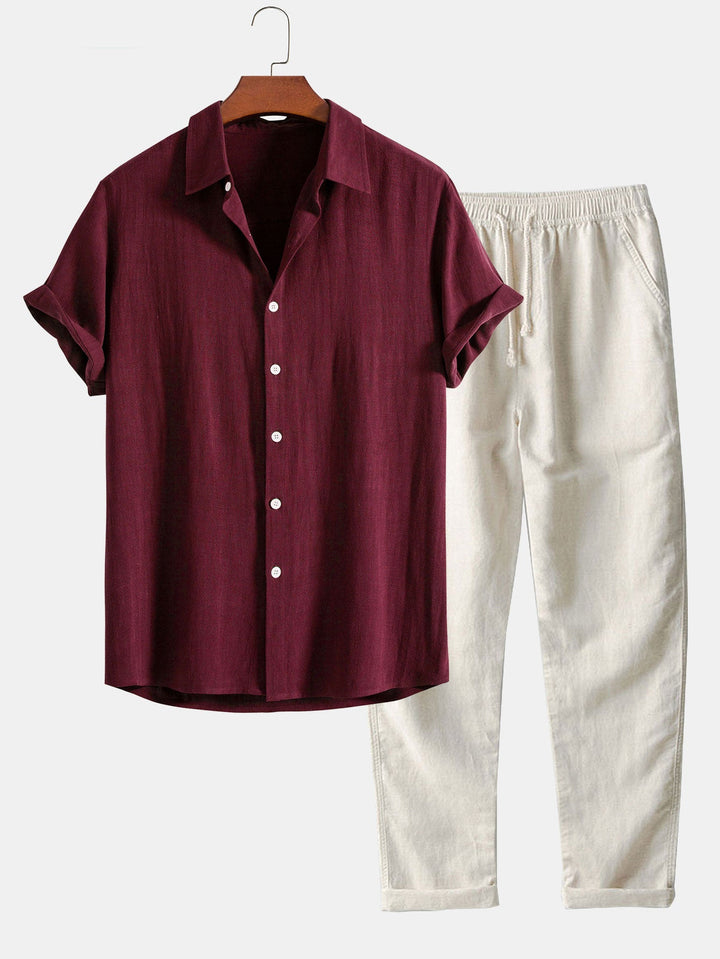 Chemise à boutons en mélange de lin et de rayonne & Pantalons en lin à jambe droite