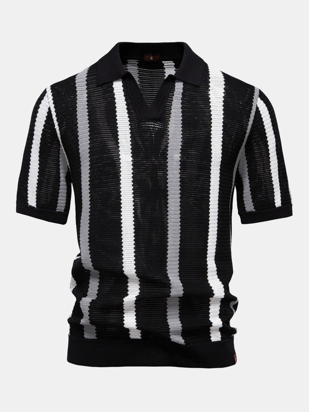 Polo à col en V en maille rayée