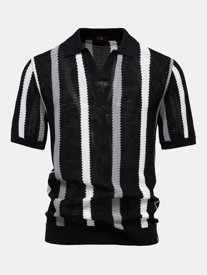 Polo à col en V en maille rayée