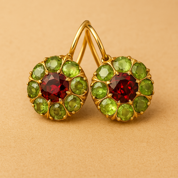 Celeste™ | Boucles d'oreilles vintage rondes en cristal vert et rouge