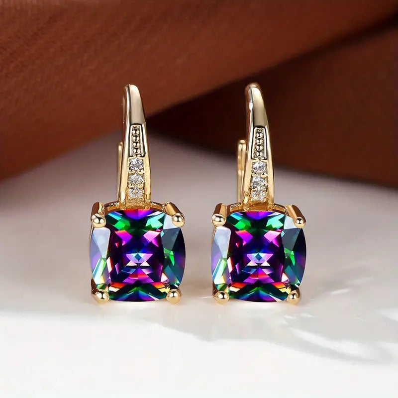 Boucles d'oreilles créoles en pierre mystique | Or