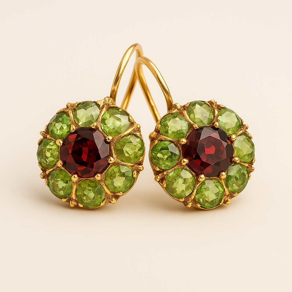 Celeste™ | Boucles d'oreilles vintage rondes en cristal vert et rouge