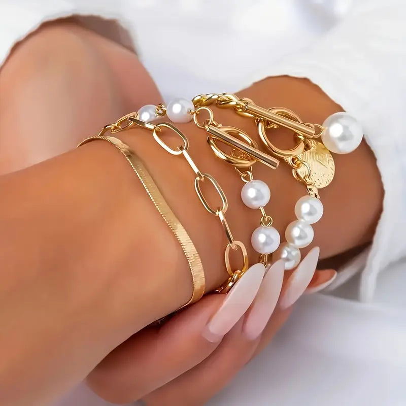 Ensemble de Bracelets Chic en Or - Serpent, Perles & Liens | Or