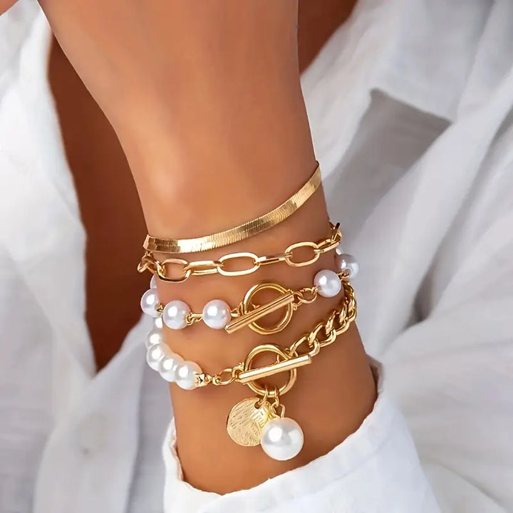 Ensemble de Bracelets Chic en Or - Serpent, Perles & Liens | Or