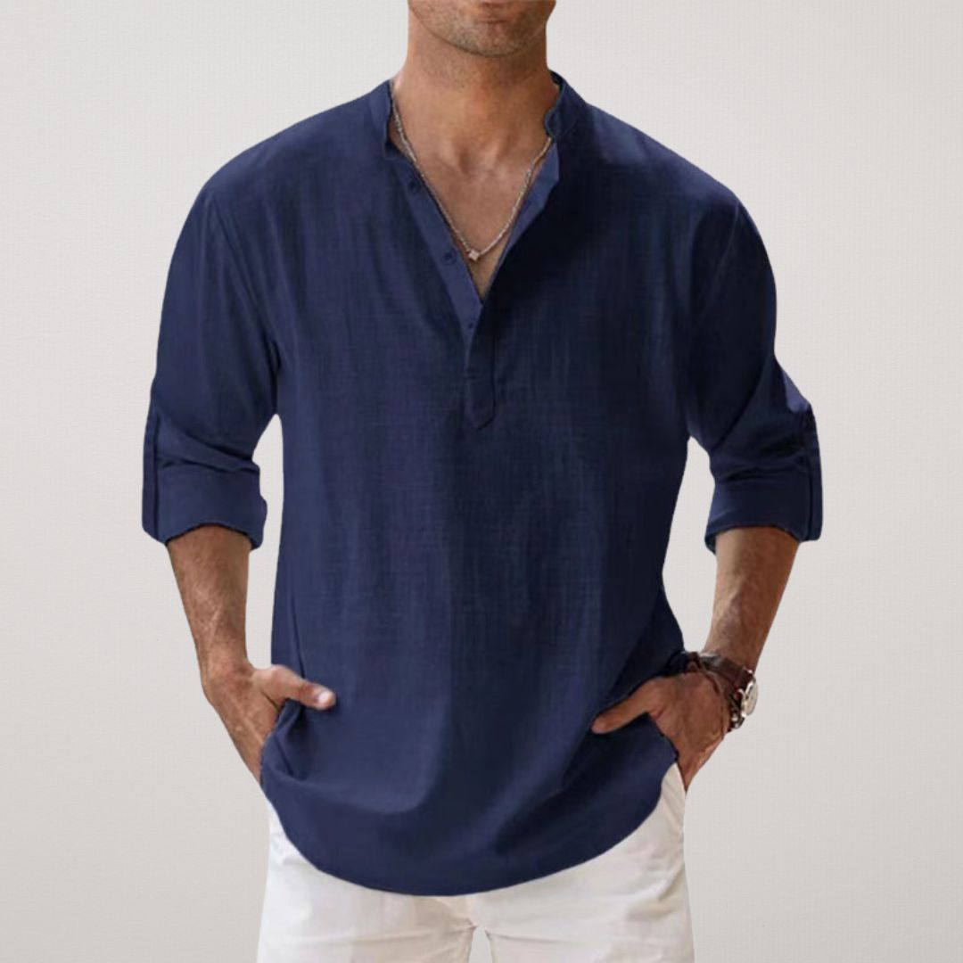 Savrani™ - Chemise Henley en coton effet lin