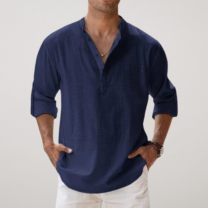 Savrani™ - Chemise Henley en coton effet lin