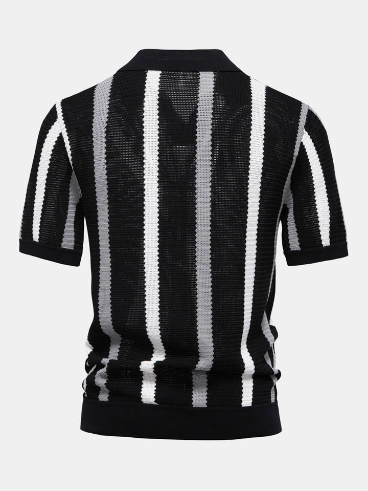 Polo à col en V en maille rayée