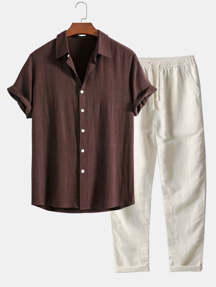 Chemise à boutons en mélange de lin et de rayonne & Pantalons en lin à jambe droite