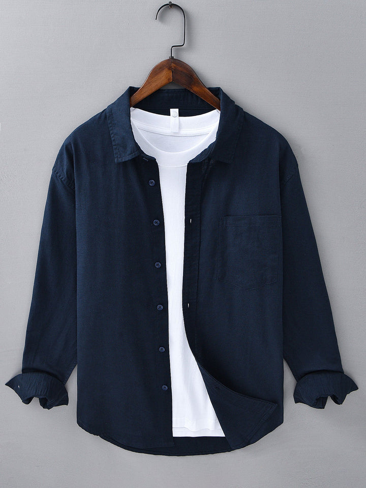 Chemise en lin et coton à manches longues avec poche