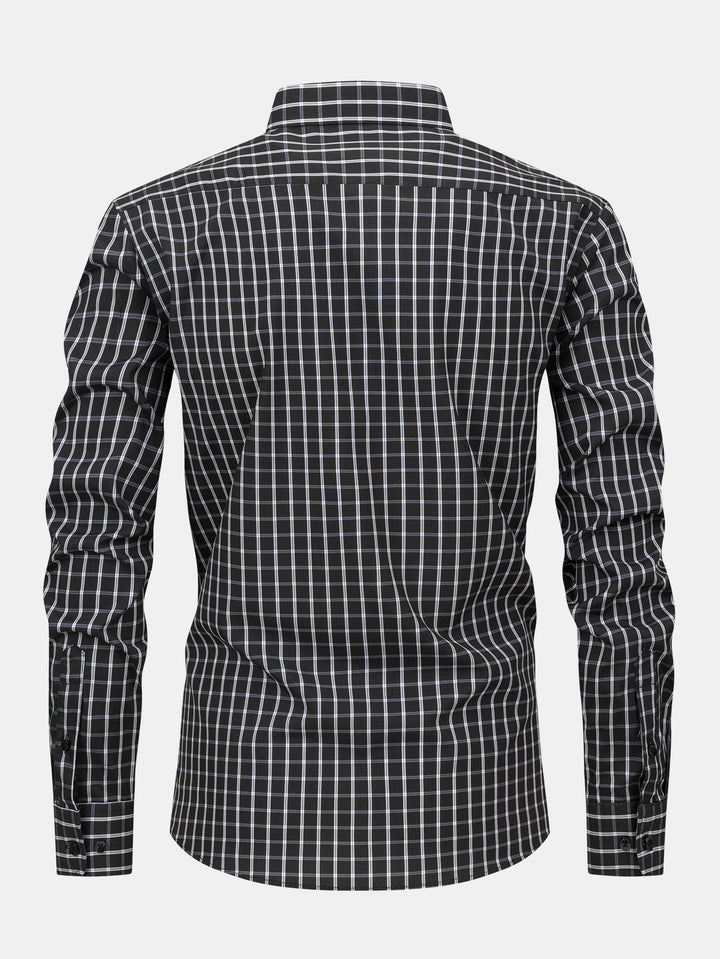 Chemise à carreaux à manches longues avec boutons & Pantalon droit à taille élastique