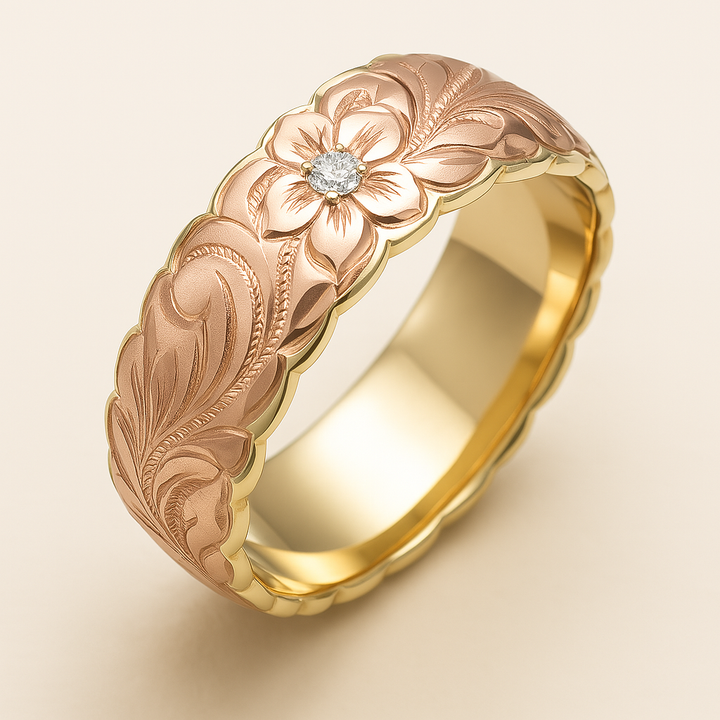 Lila™ | Bague Vintage avec Fleur Rose en Or
