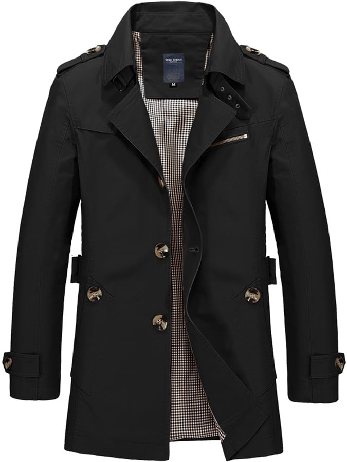 Manteau Trench Casual Slim Fit en Coton pour Hommes