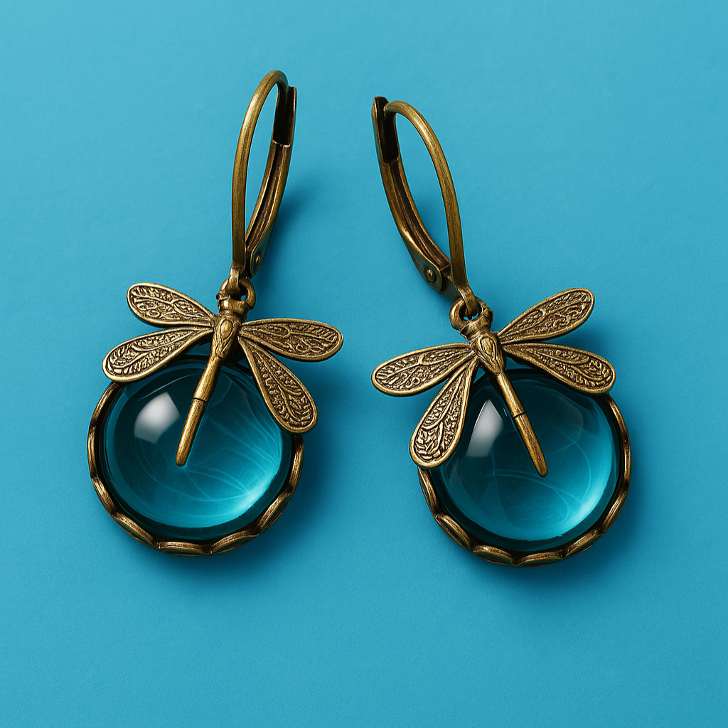 Lyra™ | Boucles d'oreilles Libellule Sphériques en Or Antique