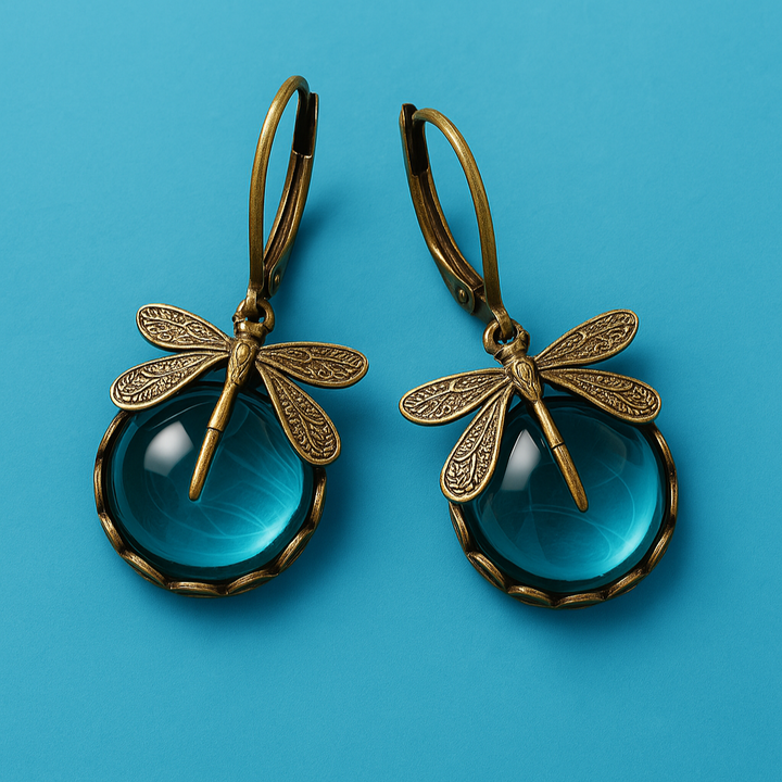 Lyra™ | Boucles d'oreilles Libellule Sphériques en Or Antique
