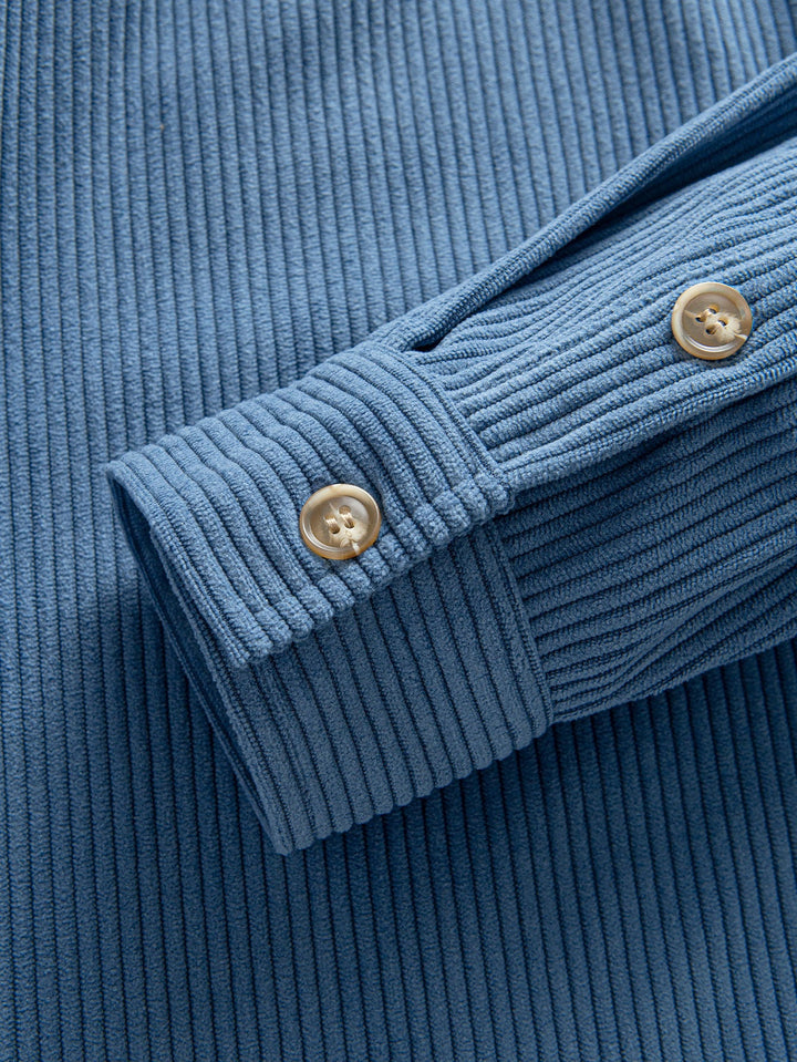Chemise à capuche en velours côtelé contrasté à manches longues
