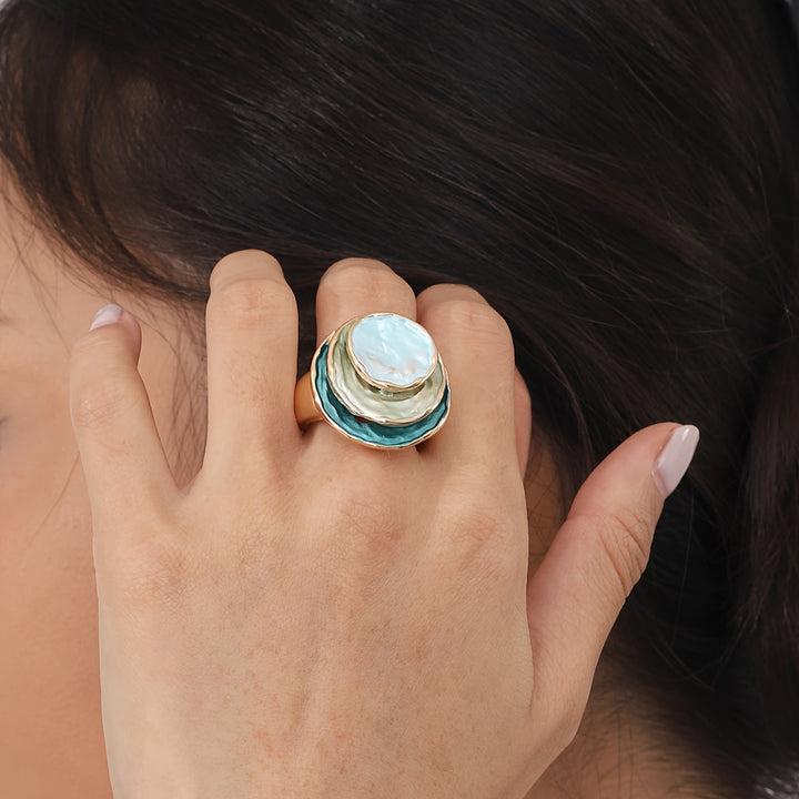 Bague Boho Émail à Trois Niveaux