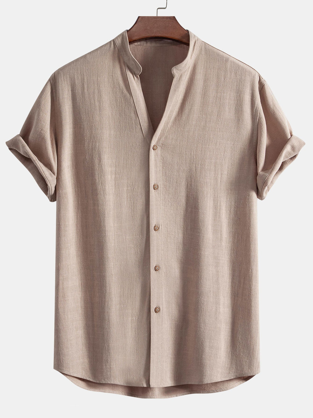 Chemise en lin et rayonne à col en V à manches courtes