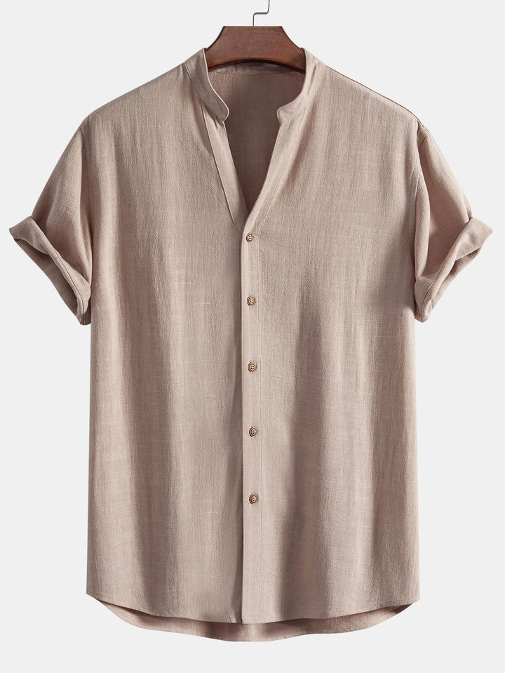 Chemise en lin et rayonne à col en V à manches courtes