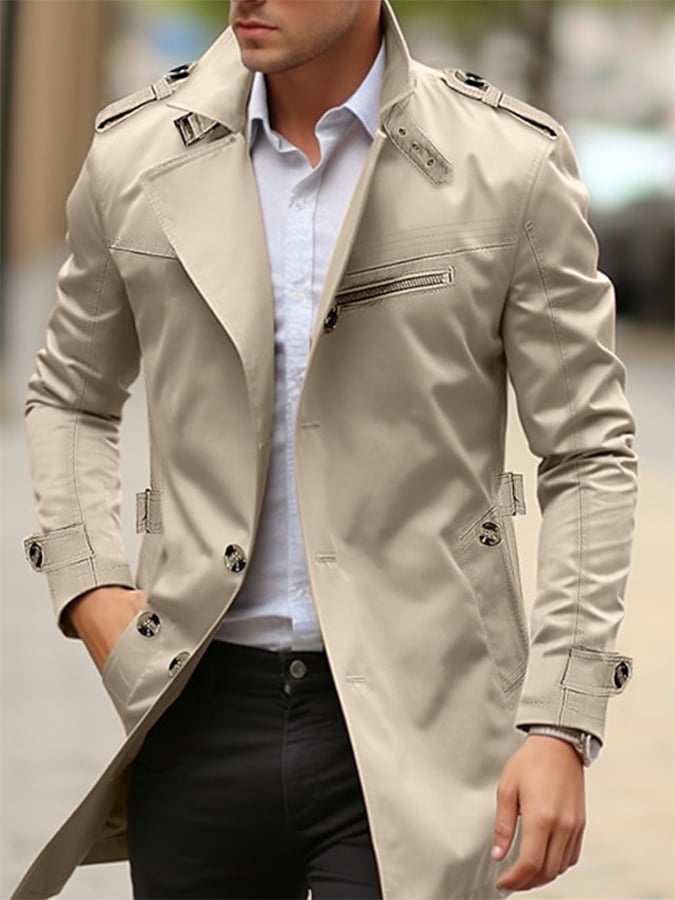 Manteau Trench Casual Slim Fit en Coton pour Hommes