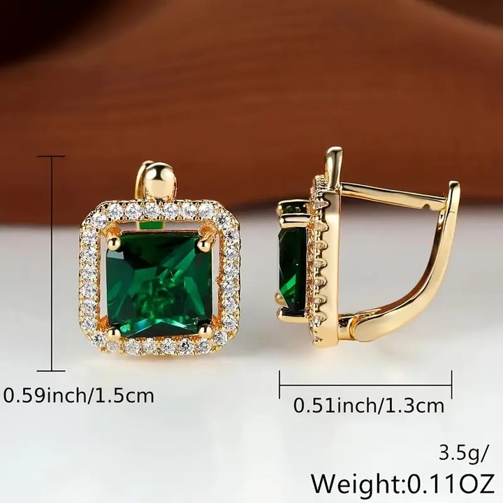 Boucles d'oreilles en zirconia carrées vert doré | Or