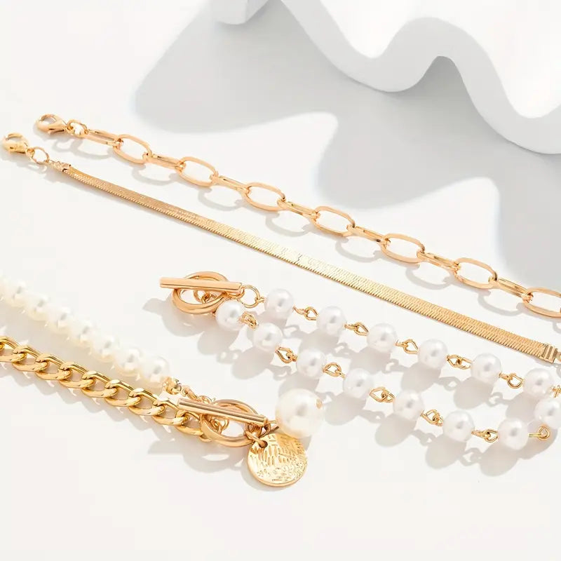 Ensemble de Bracelets Chic en Or - Serpent, Perles & Liens | Or