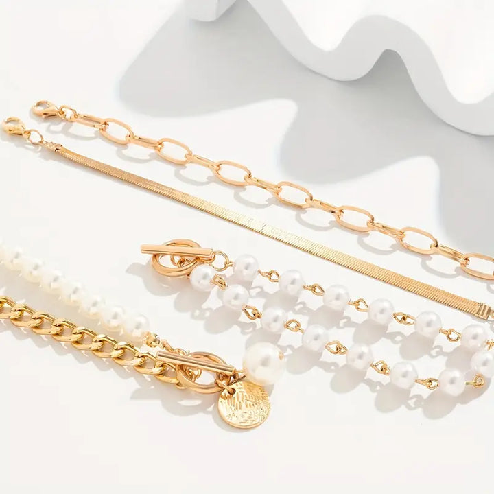 Ensemble de Bracelets Chic en Or - Serpent, Perles & Maillons | Or