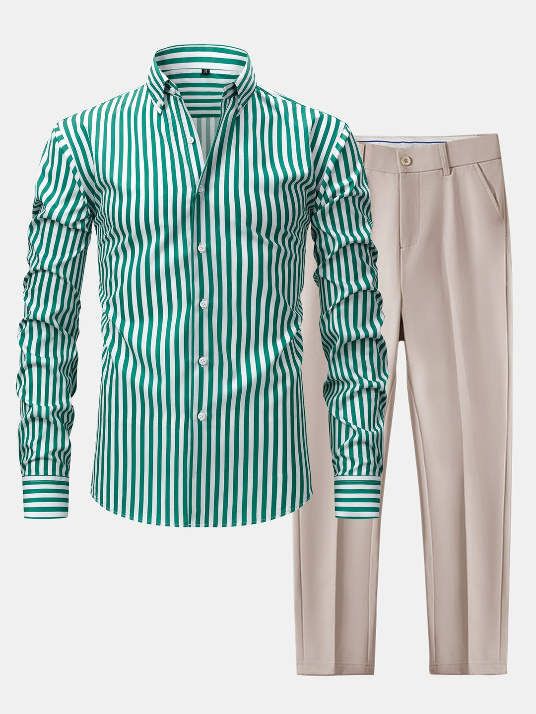 Chemise à rayures à manches longues avec boutons & pantalon fuselé slim fit