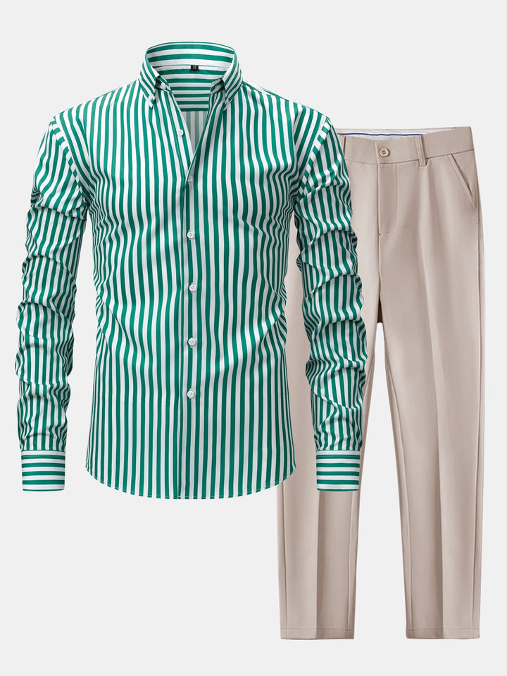 Chemise à rayures à manches longues avec boutons & pantalon fuselé slim fit