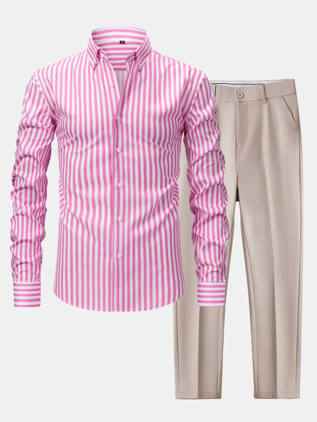 Chemise à rayures à manches longues avec boutons & pantalon fuselé slim fit