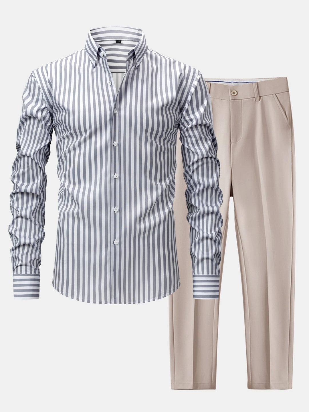Chemise à rayures à manches longues avec boutons & pantalon fuselé slim fit