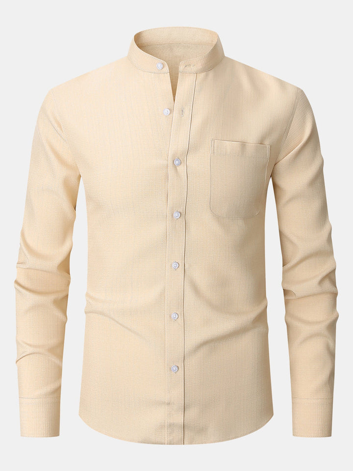 Chemise texturée à col montant et manches longues
