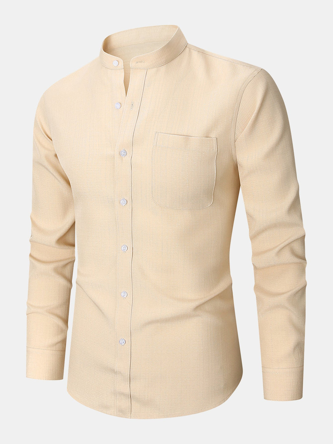 Chemise texturée à col montant et manches longues