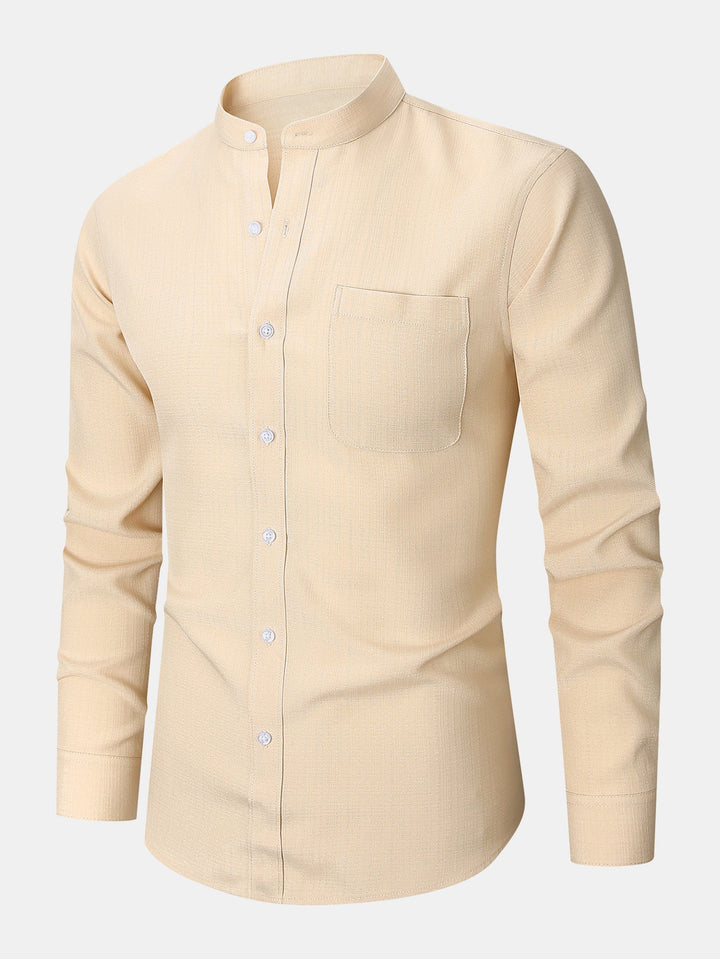 Chemise texturée à col montant et manches longues